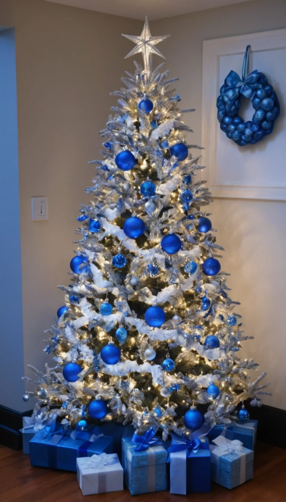 White Christmas Tree with Blue Lights Decorating Ideas